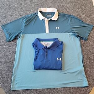 Under Armour Men's Teal and Blue Polo Duo